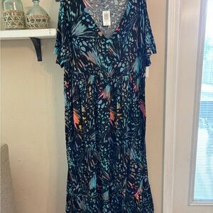 Torrid Multicolor Maxi Dress with Blue and Orange Accents NWT Size 3